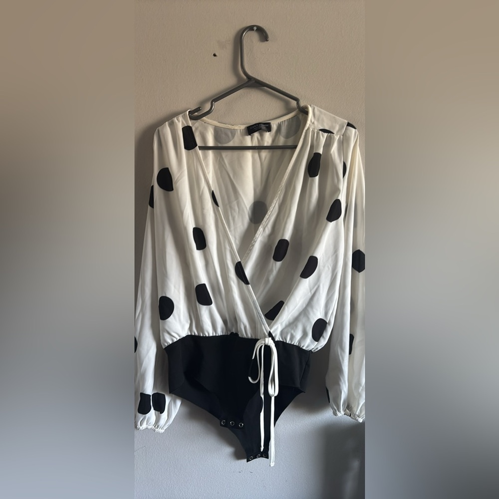 Zara Black Dots Long Sleeve Bodysuit- Size Medium